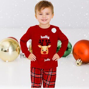 Kids Holly Jolly Reindeer Christmas Pajama Set